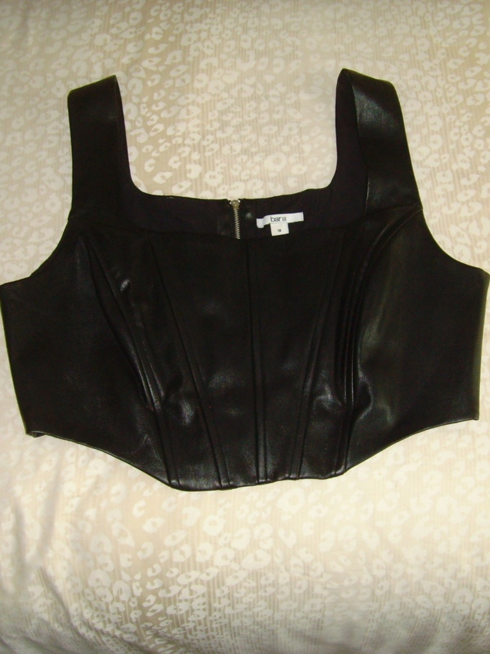 BAR III Faux Leather Sleeveless Zip-Up Back Semi-Midriff Top Size 14